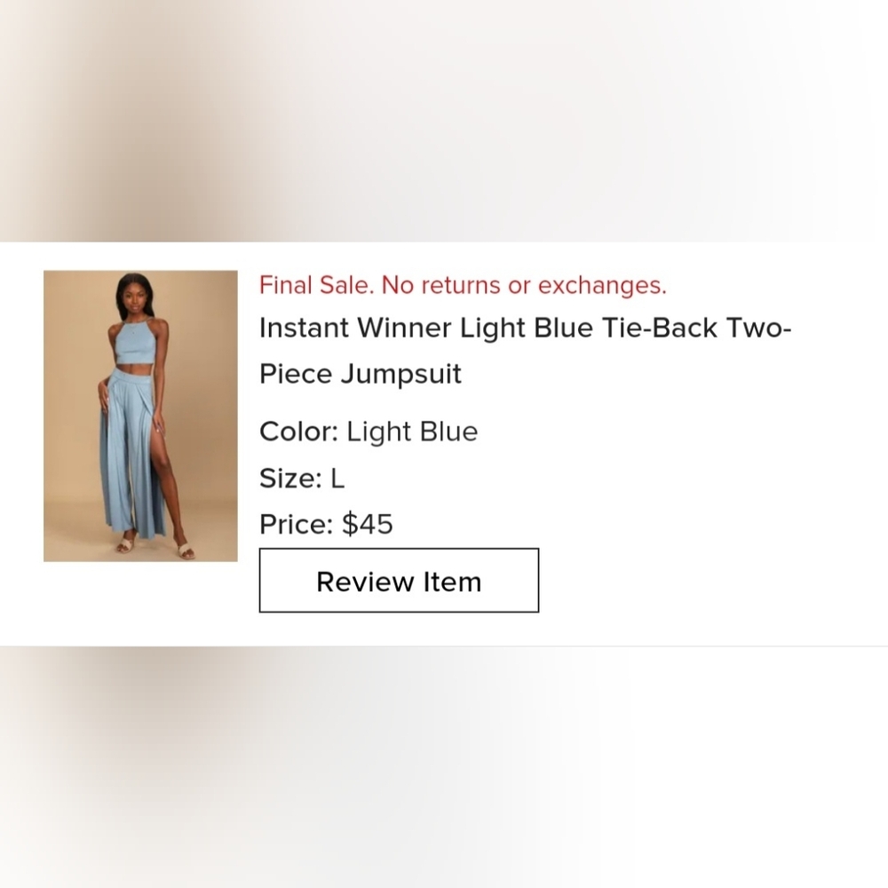 Lulu's 2 piece light blue set